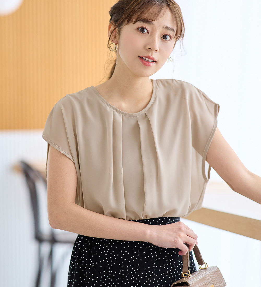 【接触冷感】機能付インナーシフォンブラウス グレージュ