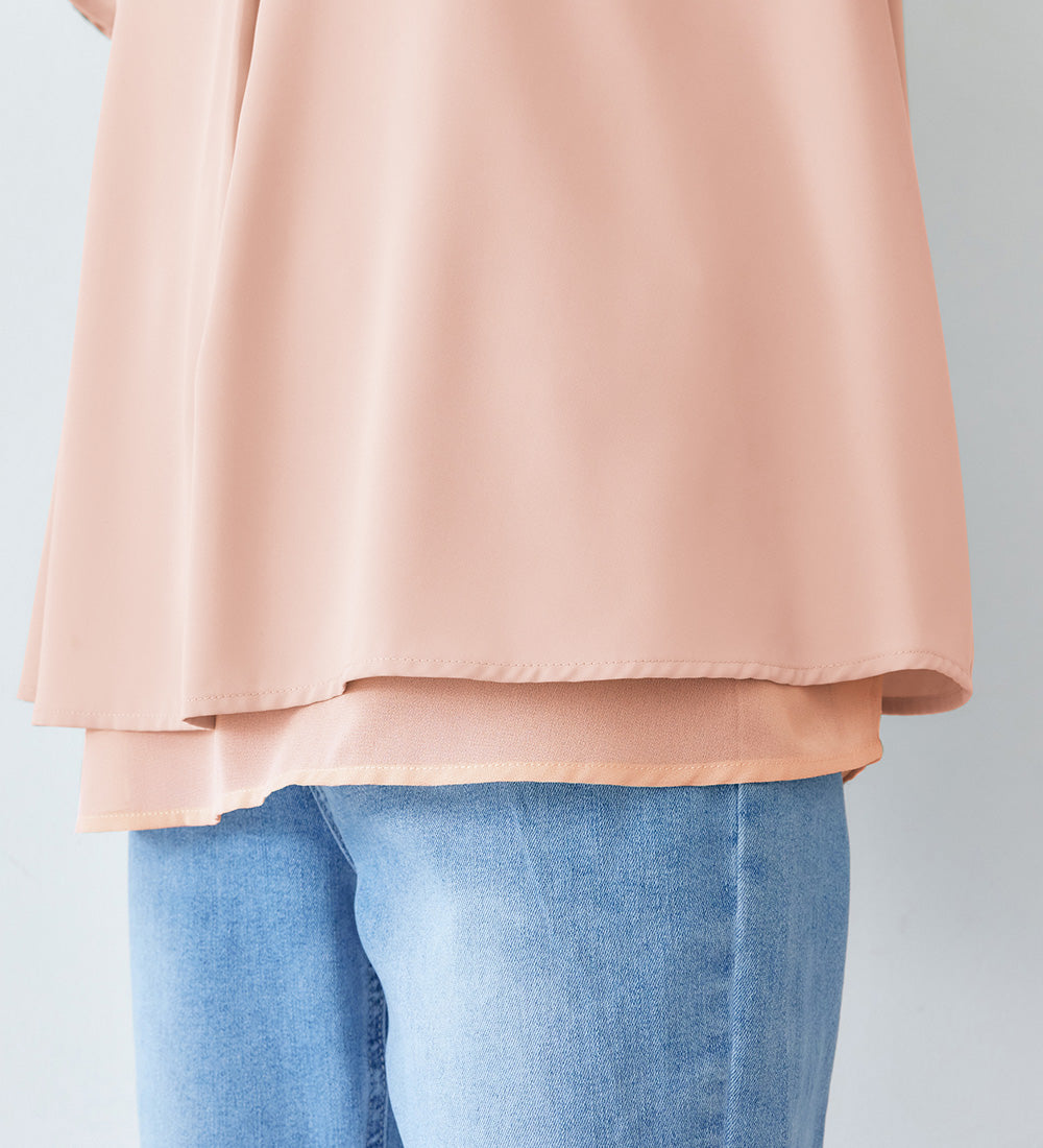 シフォンレイヤードＶネックブラウス【新色追加】 ライトグレー