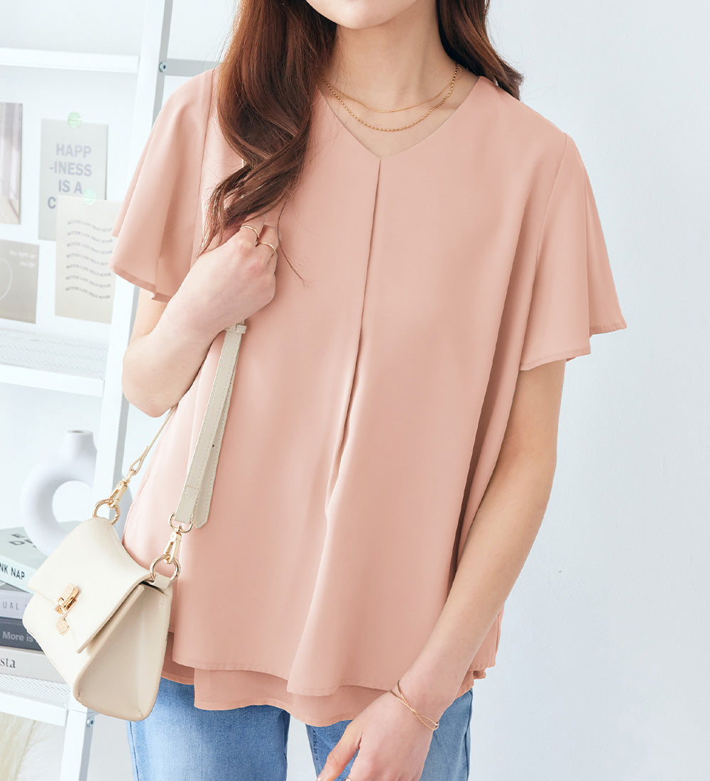 シフォンレイヤードＶネックブラウス【新色追加】 ピンク