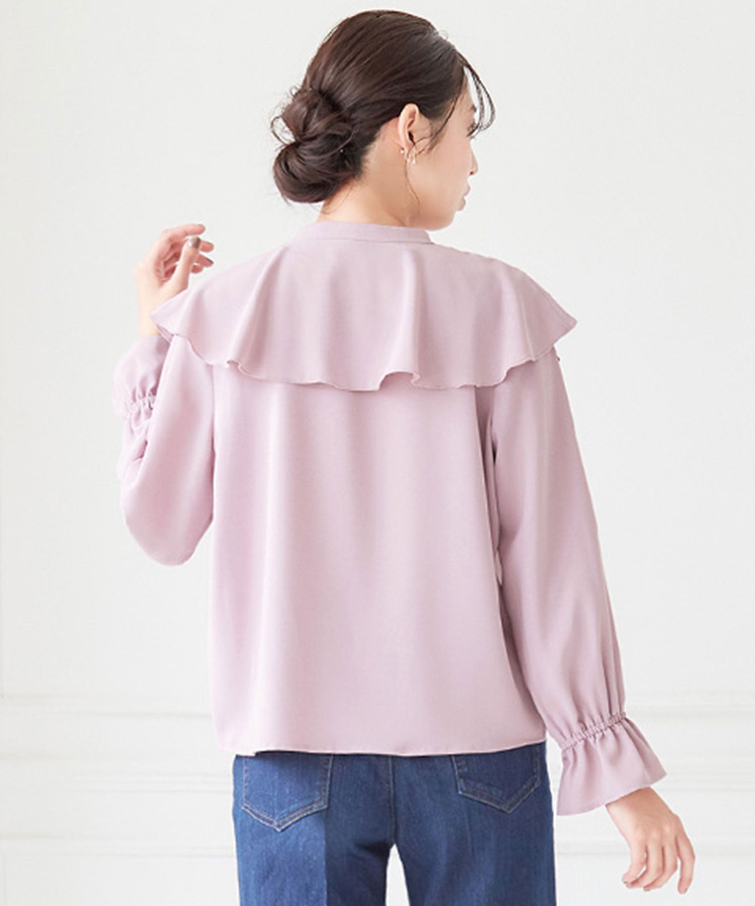 ラッフルカラーデザインブラウス ラベンダーピンク
