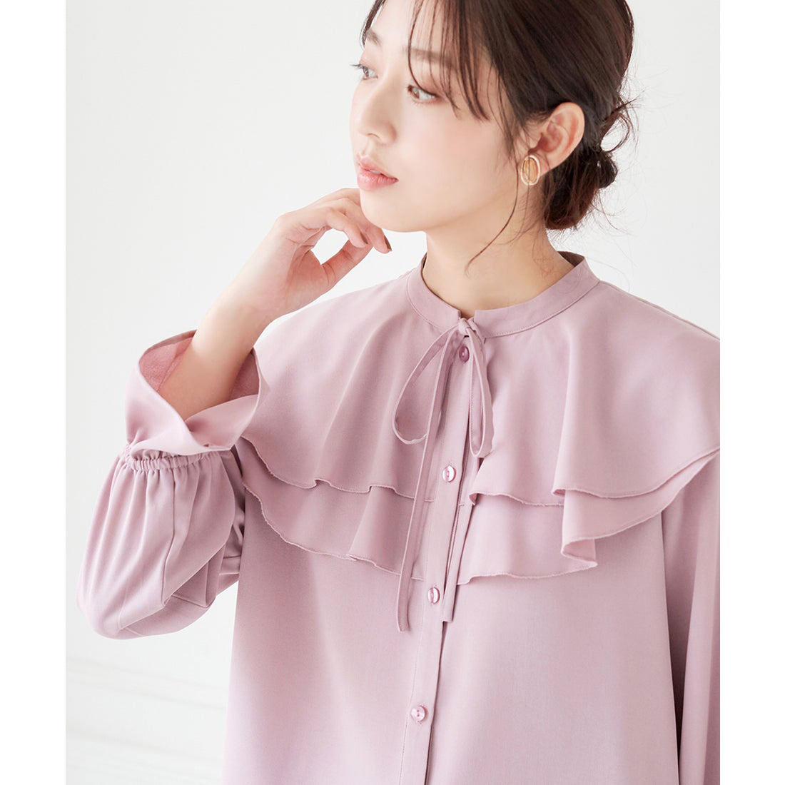 ラッフルカラーデザインブラウス ラベンダーピンク