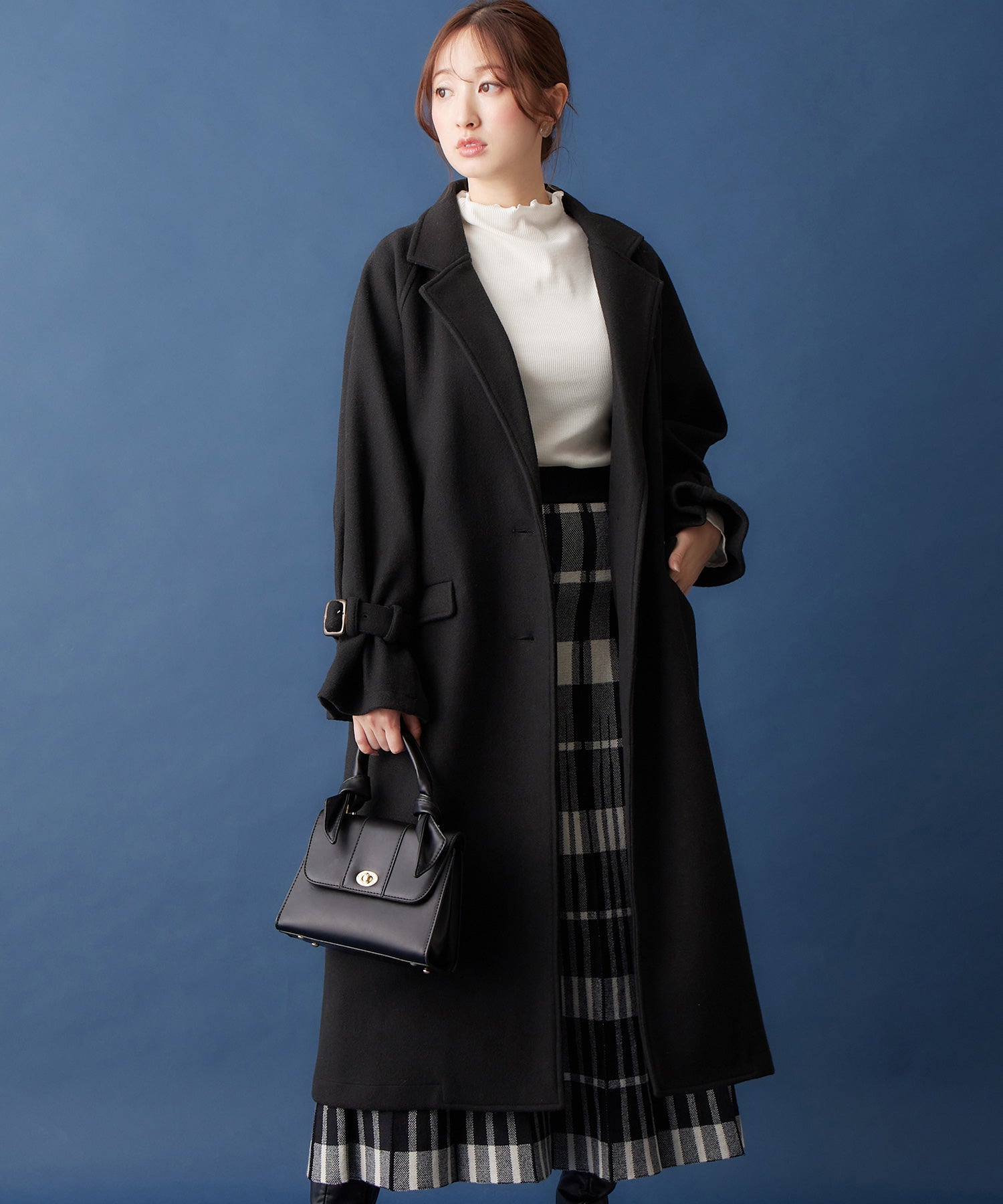 アロッタ Alotta ロングチェスターコート,ブラック