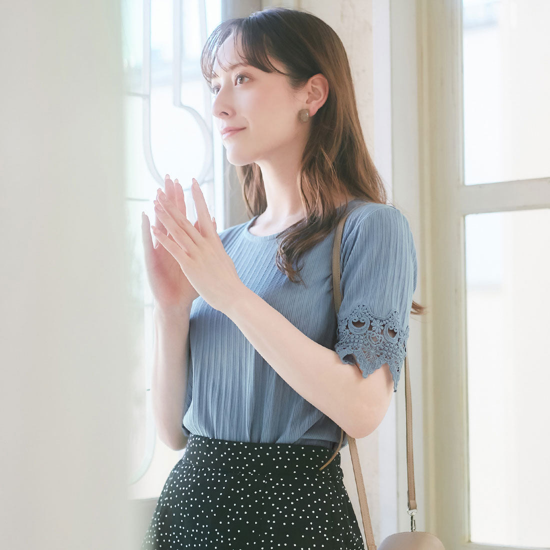 アロッタ Alotta 袖レーステレコリブトップス