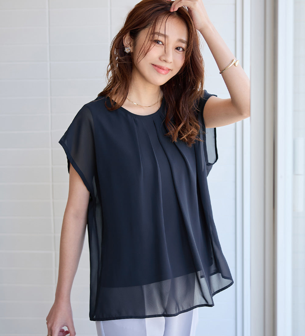 【接触冷感】機能付インナーシフォンブラウス ネイビー