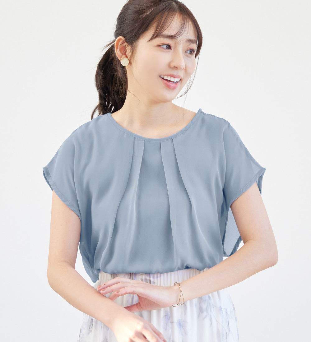 【接触冷感】機能付インナーシフォンブラウス ラベンダーブルー