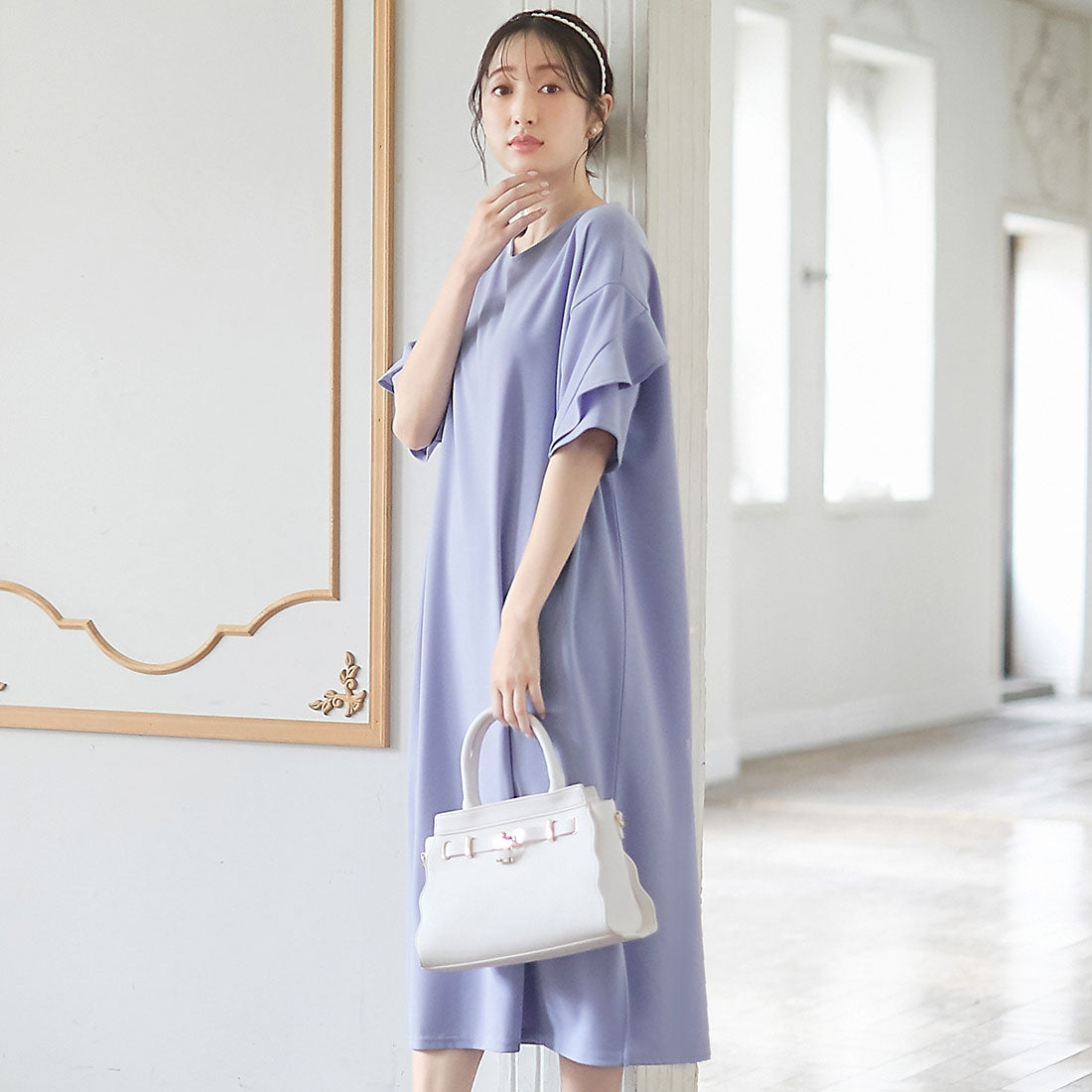 アロッタ Alotta 【新色追加】【4つの機能付】フリル袖Tシャツワンピース （ライトブルー） ライトブルー