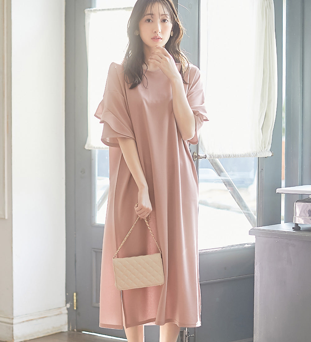 アロッタ Alotta 【新色追加】【4つの機能付】フリル袖Tシャツワンピース （ピンク） ピンク