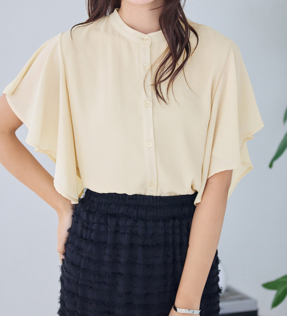 アロッタ Alotta 【新色追加】楊柳シフォンバンドカラーブラウス （エクリュ） エクリュ