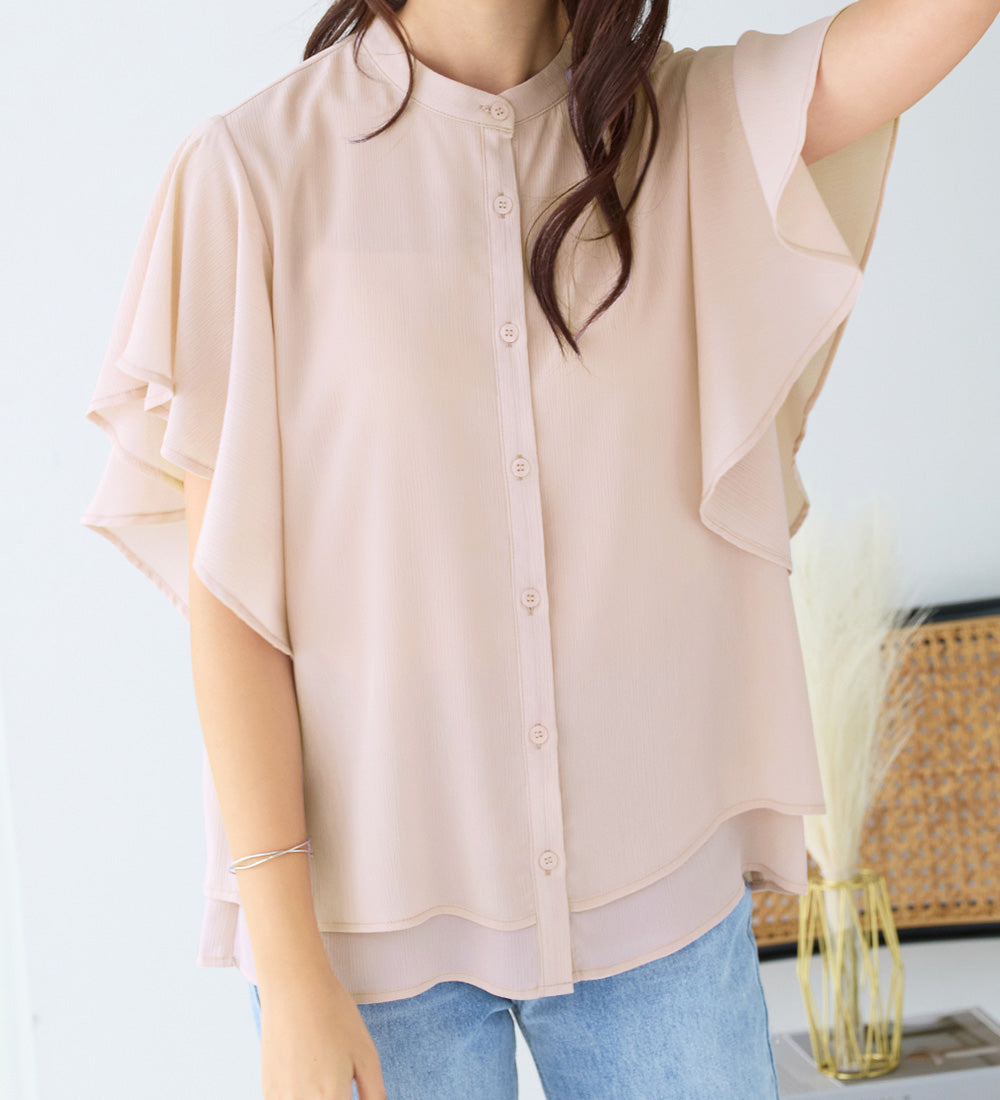 アロッタ Alotta 【新色追加】楊柳シフォンバンドカラーブラウス （ピンク） ピンク