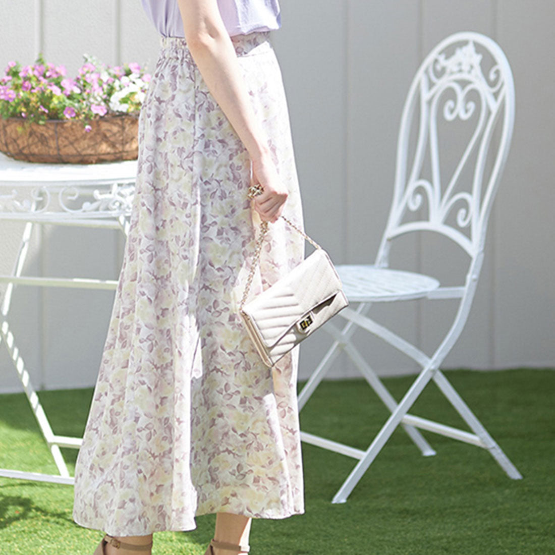 アロッタ Alotta キルティングチェーンバッグ,ベージュ