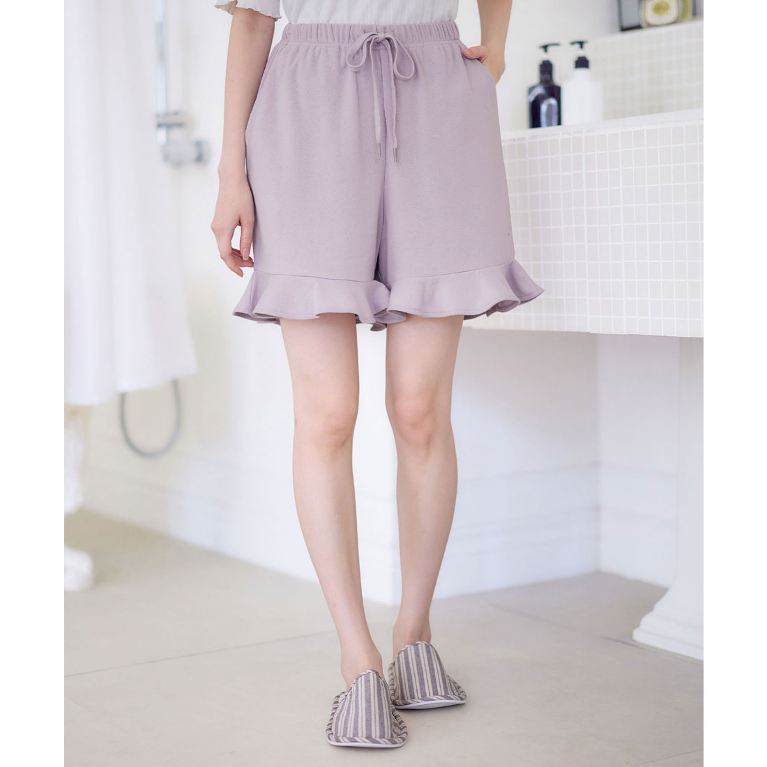 アロッタ Alotta やわらかパイル裾フリルショートパンツ