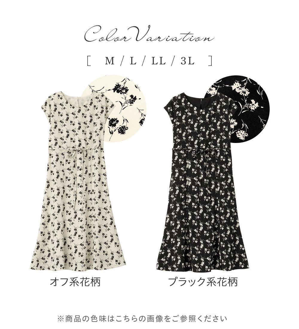 アロッタ Alotta フレンチスリーブ花柄マーメイドワンピース （ブラック系花柄） ブラック系花柄
