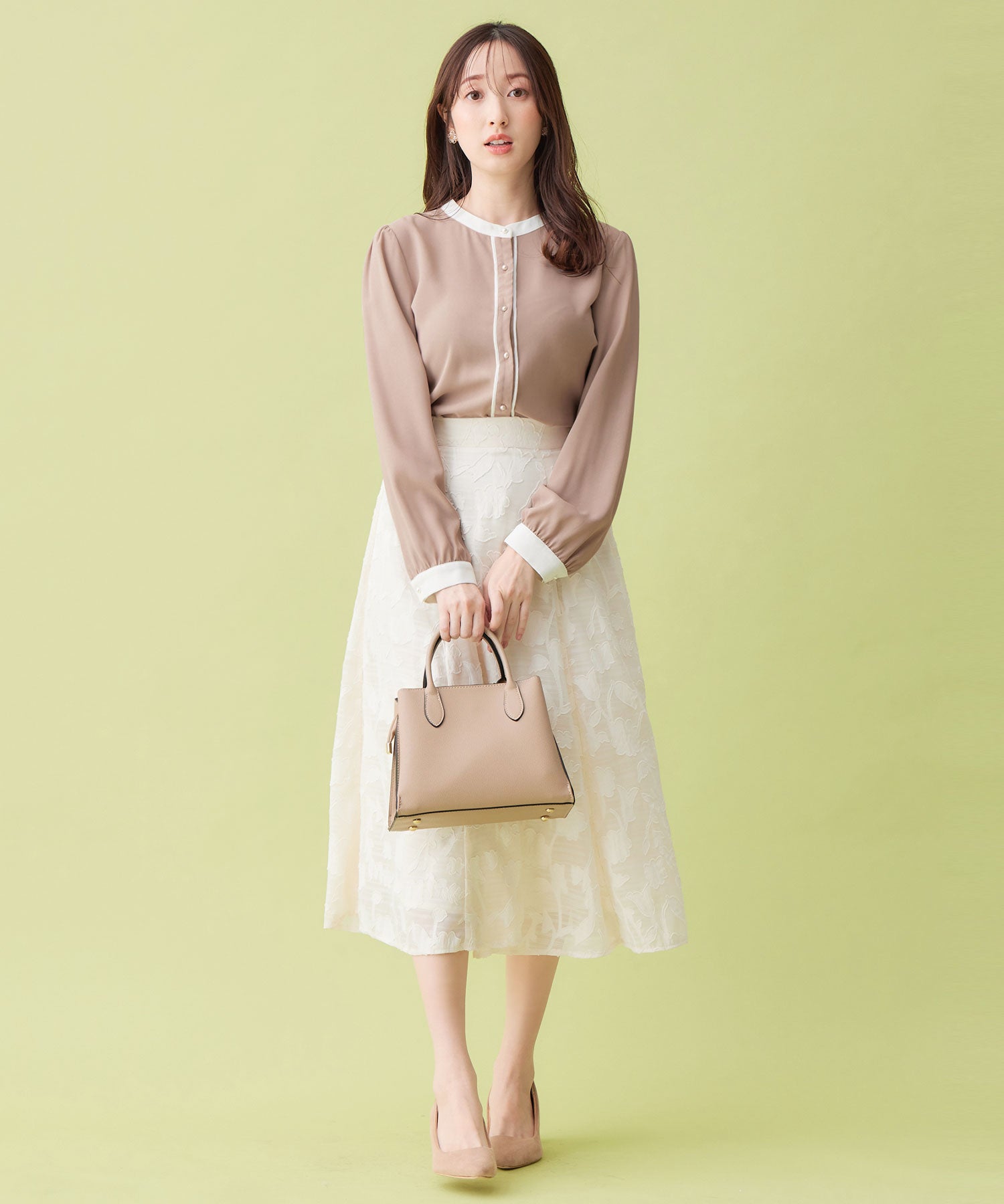 バイカラーパール調ボタンブラウス