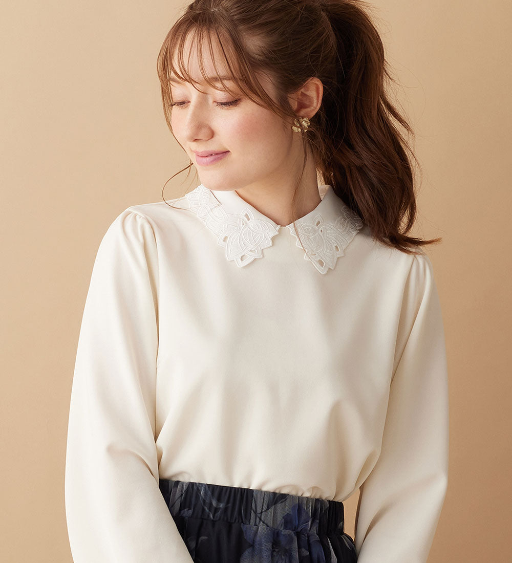 [Featured in Bijin Hyakka] [Worn by announcer Kurumi Karikawa] Top with embroidered collar