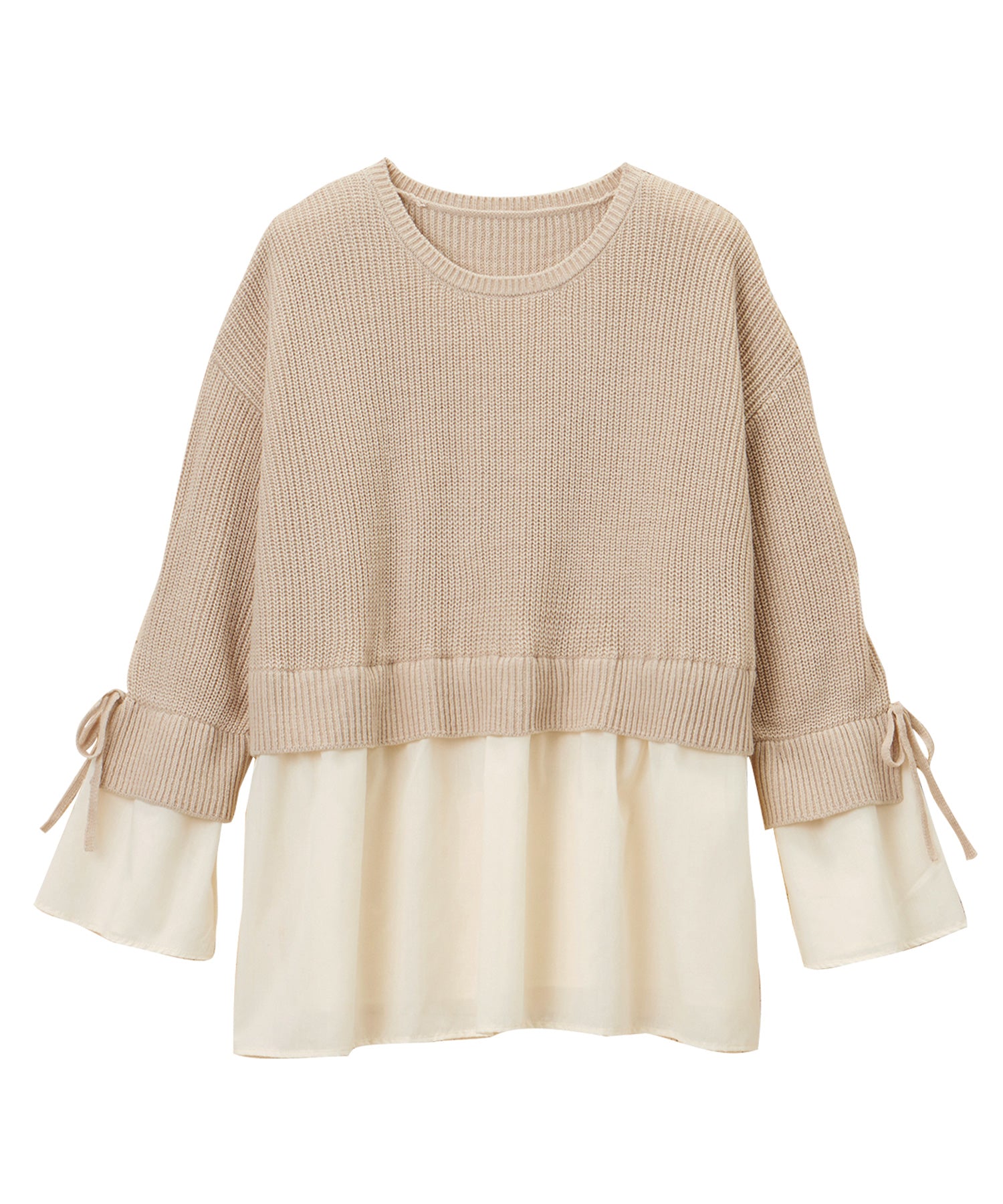 ブラウスドッキングフレアー袖ニット ライトベージュ