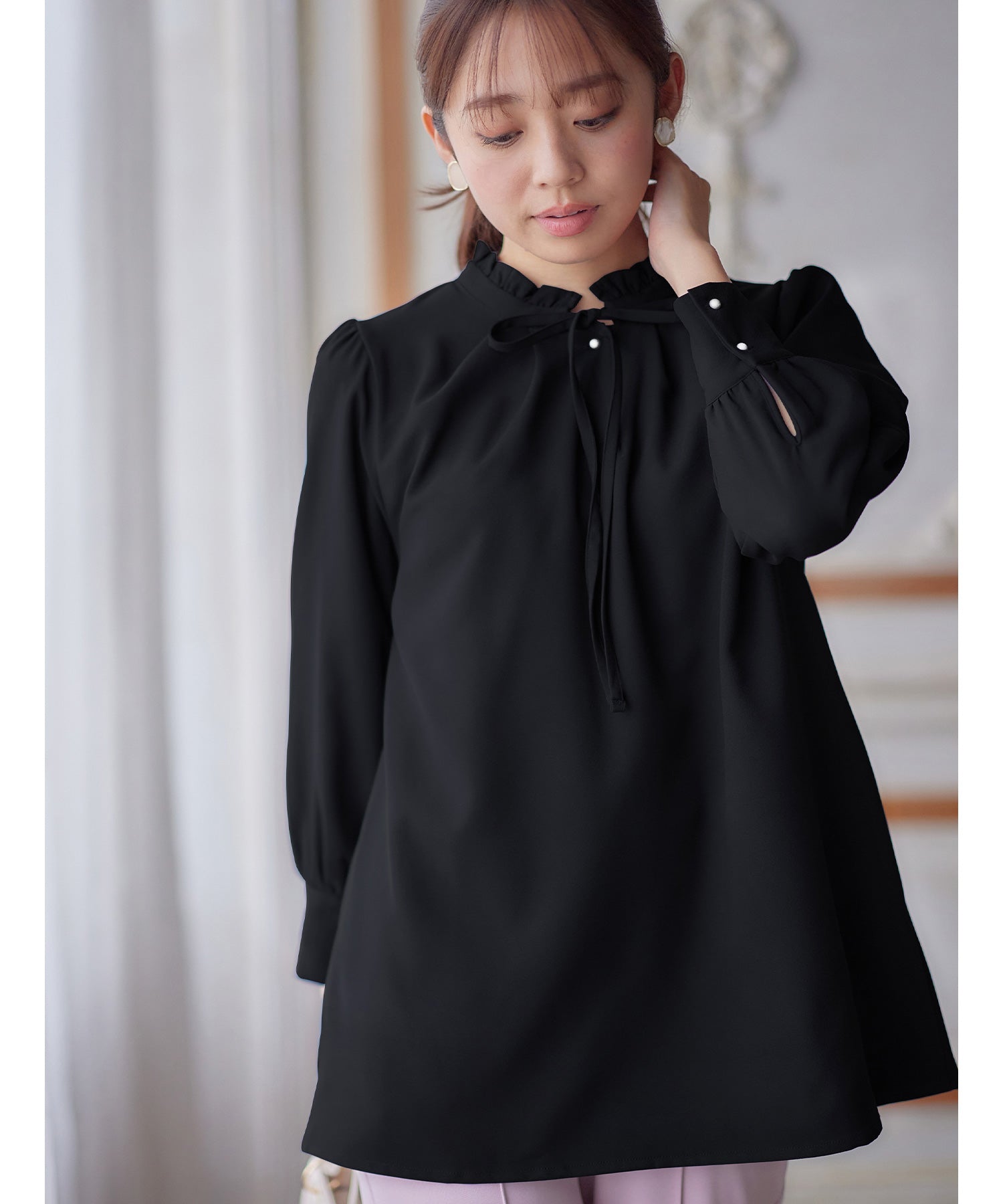 アロッタ Alotta ふんわり裏起毛ボウタイチュニック （ダークネイビー） ダークネイビー