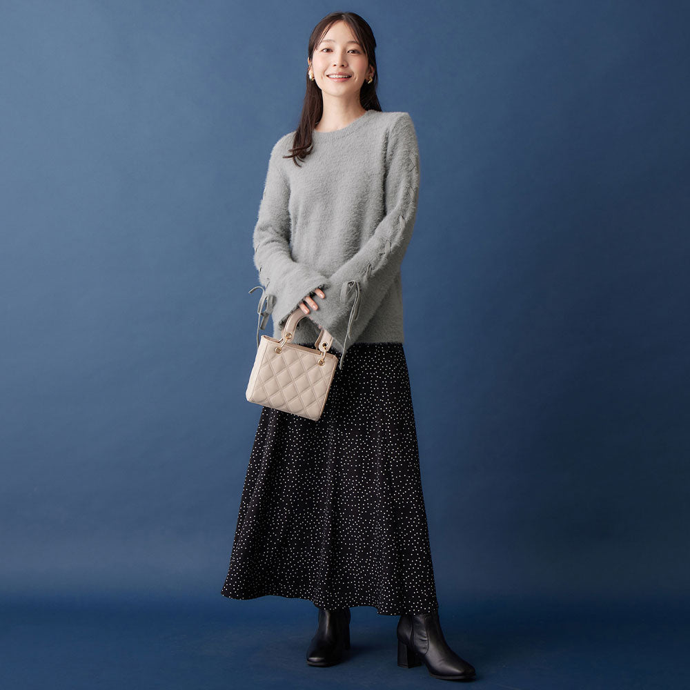 アロッタ Alotta レースアップフレアー袖シャギーニット （ライトベージュ） ライトベージュ