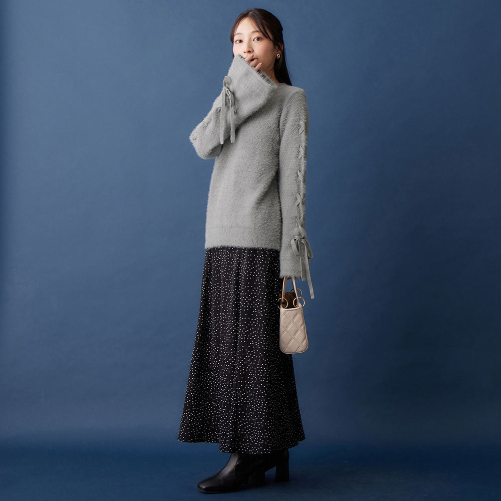 アロッタ Alotta レースアップフレアー袖シャギーニット （ライトベージュ） ライトベージュ