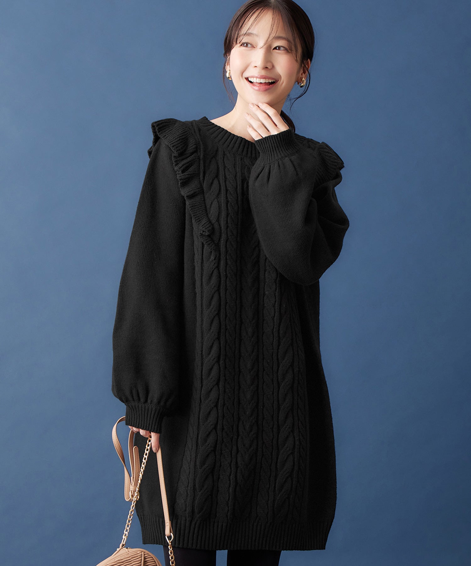 アロッタ Alotta フリルデザインケーブル柄ミニワンピース