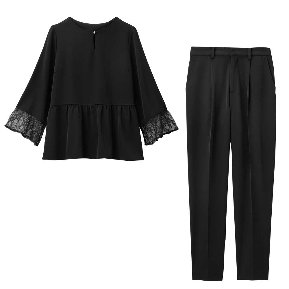 アロッタ Alotta 【2点セット】洗える！多機能ペプラムセットアップ （ブラック） ブラック