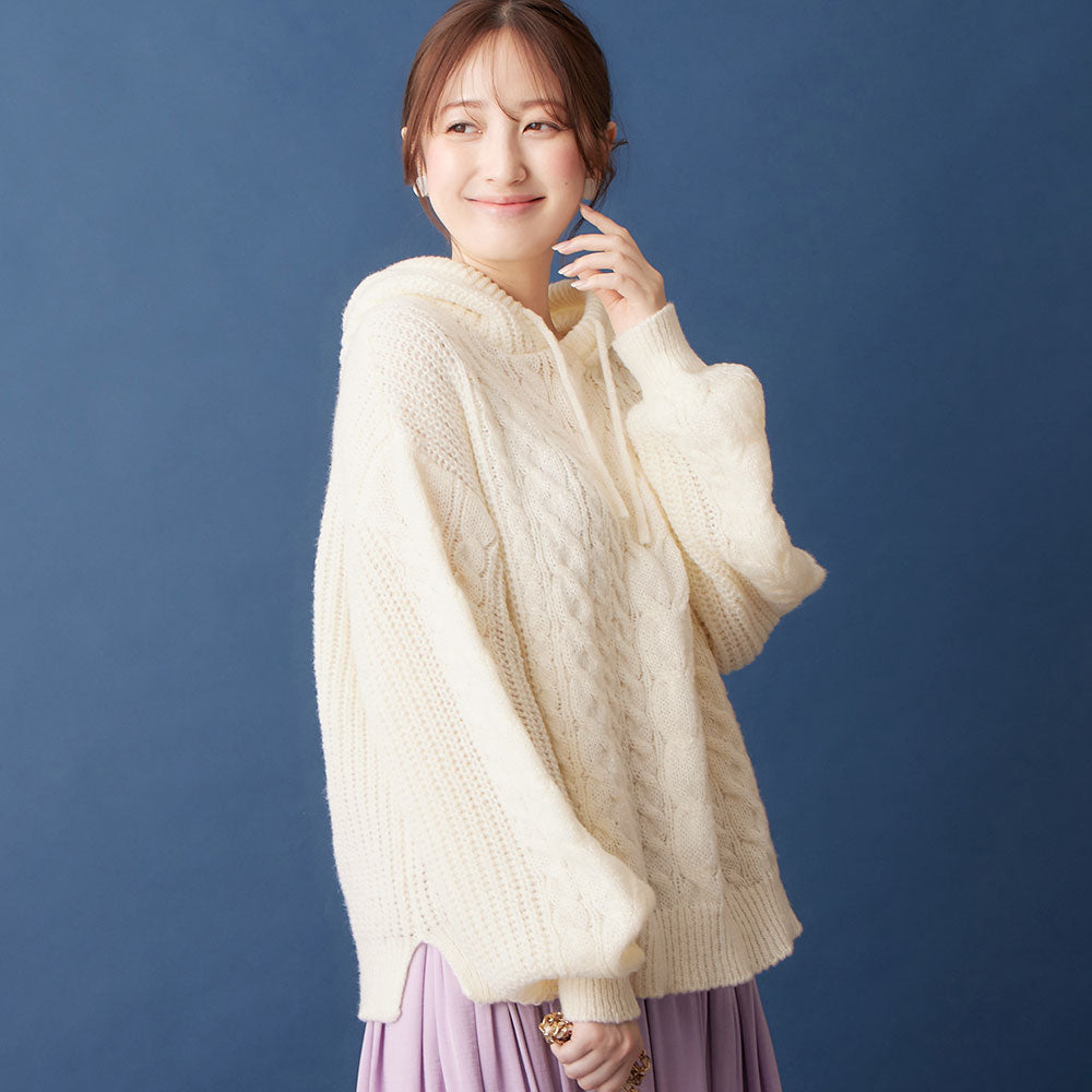 電纜針織軟針帽衫