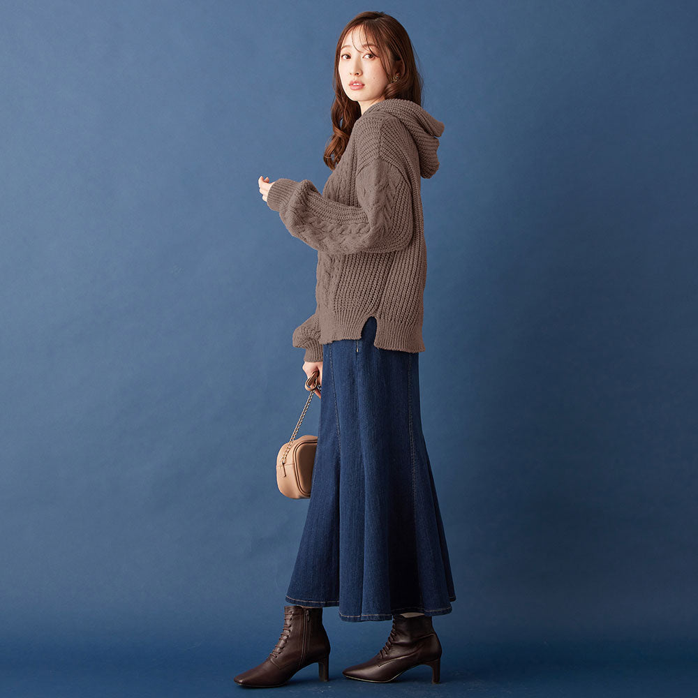 電纜針織軟針帽衫