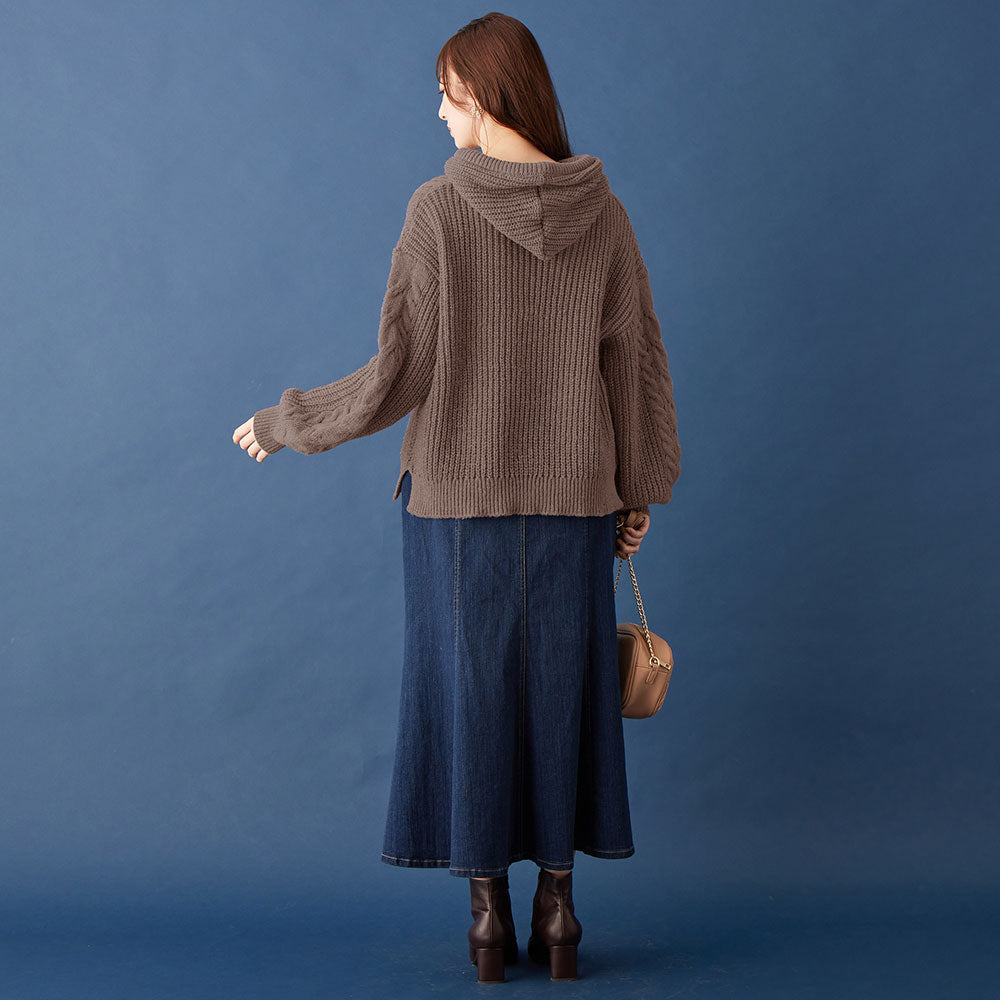 電纜針織軟針帽衫