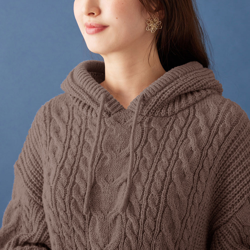 電纜針織軟針帽衫