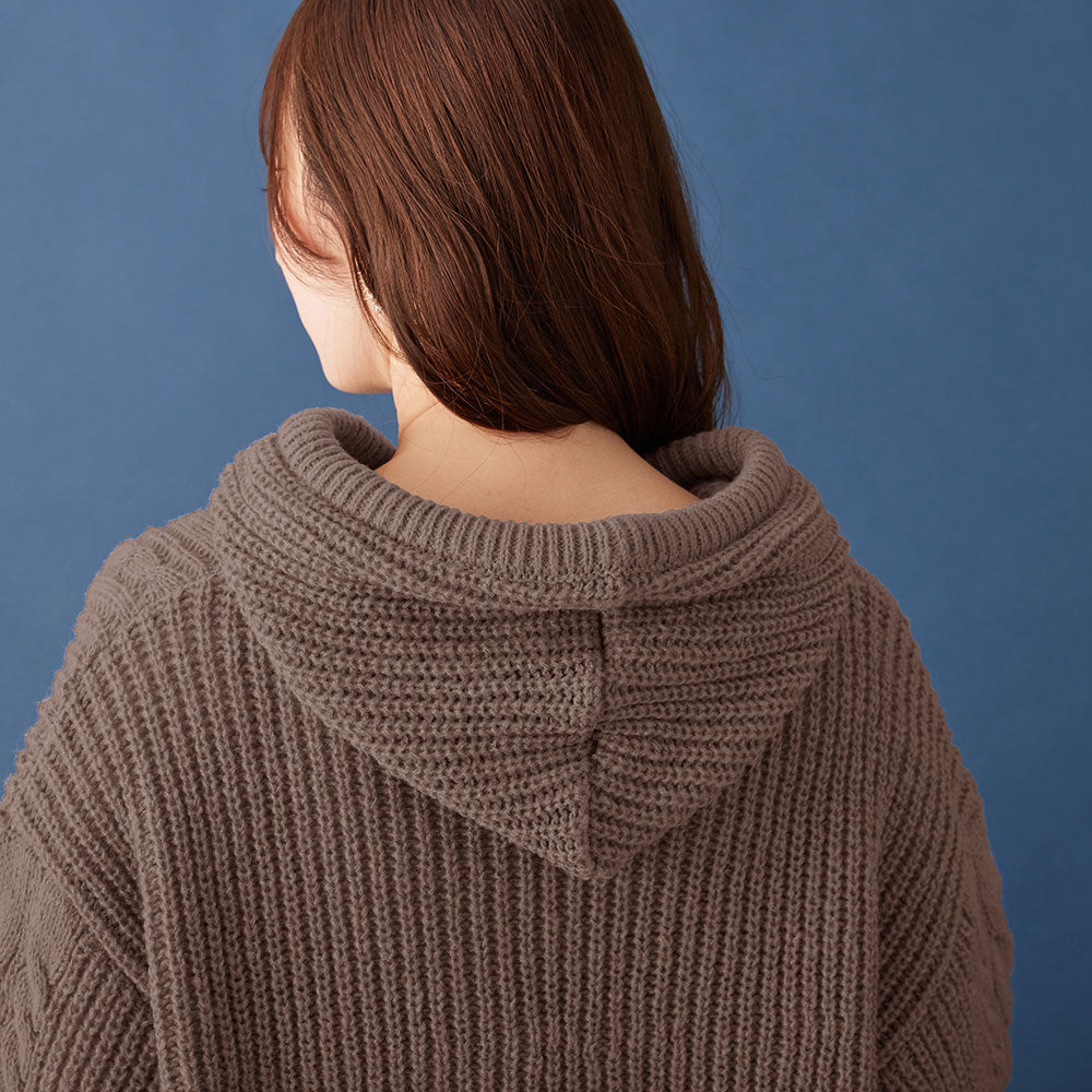 電纜針織軟針帽衫