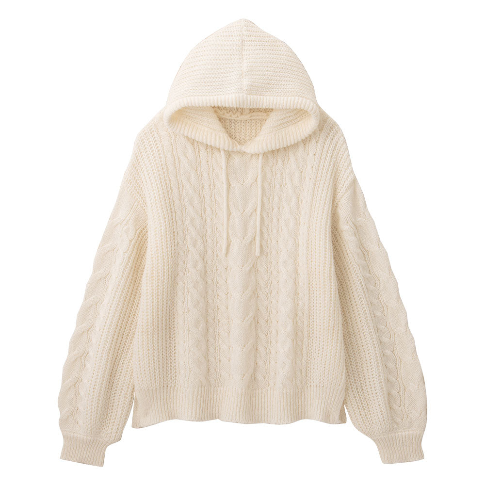 電纜針織軟針帽衫