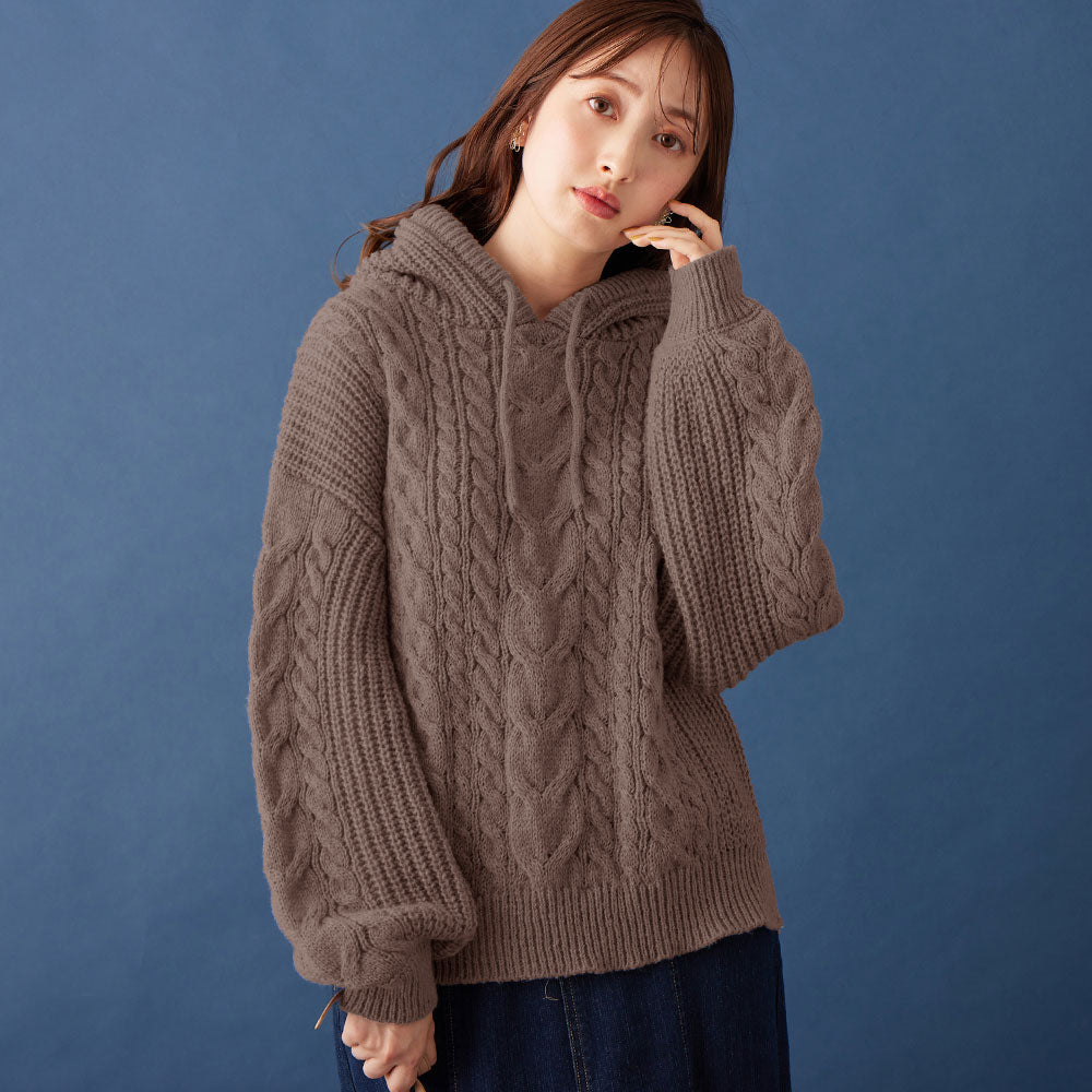 電纜針織軟針帽衫