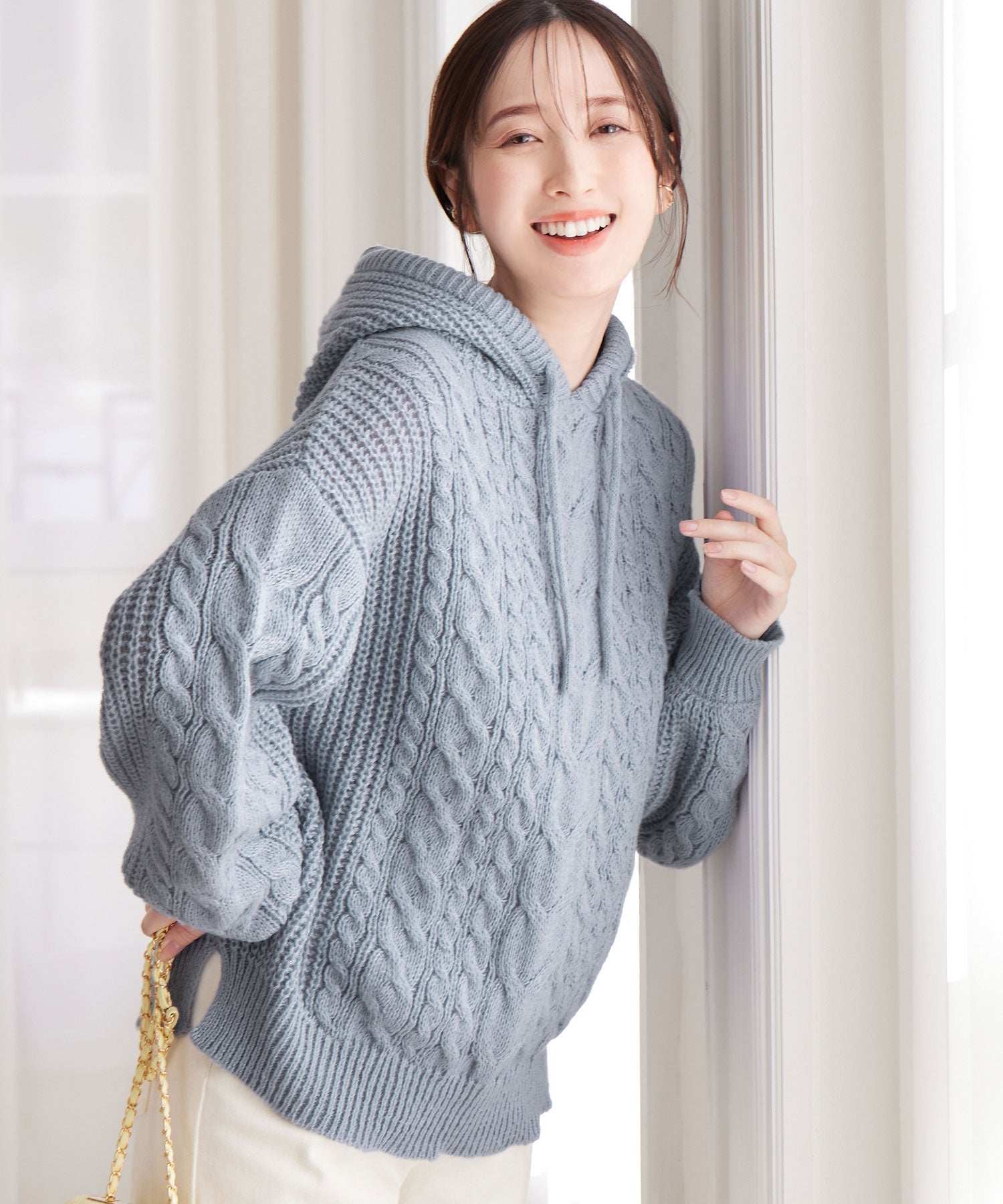 電纜針織軟針帽衫