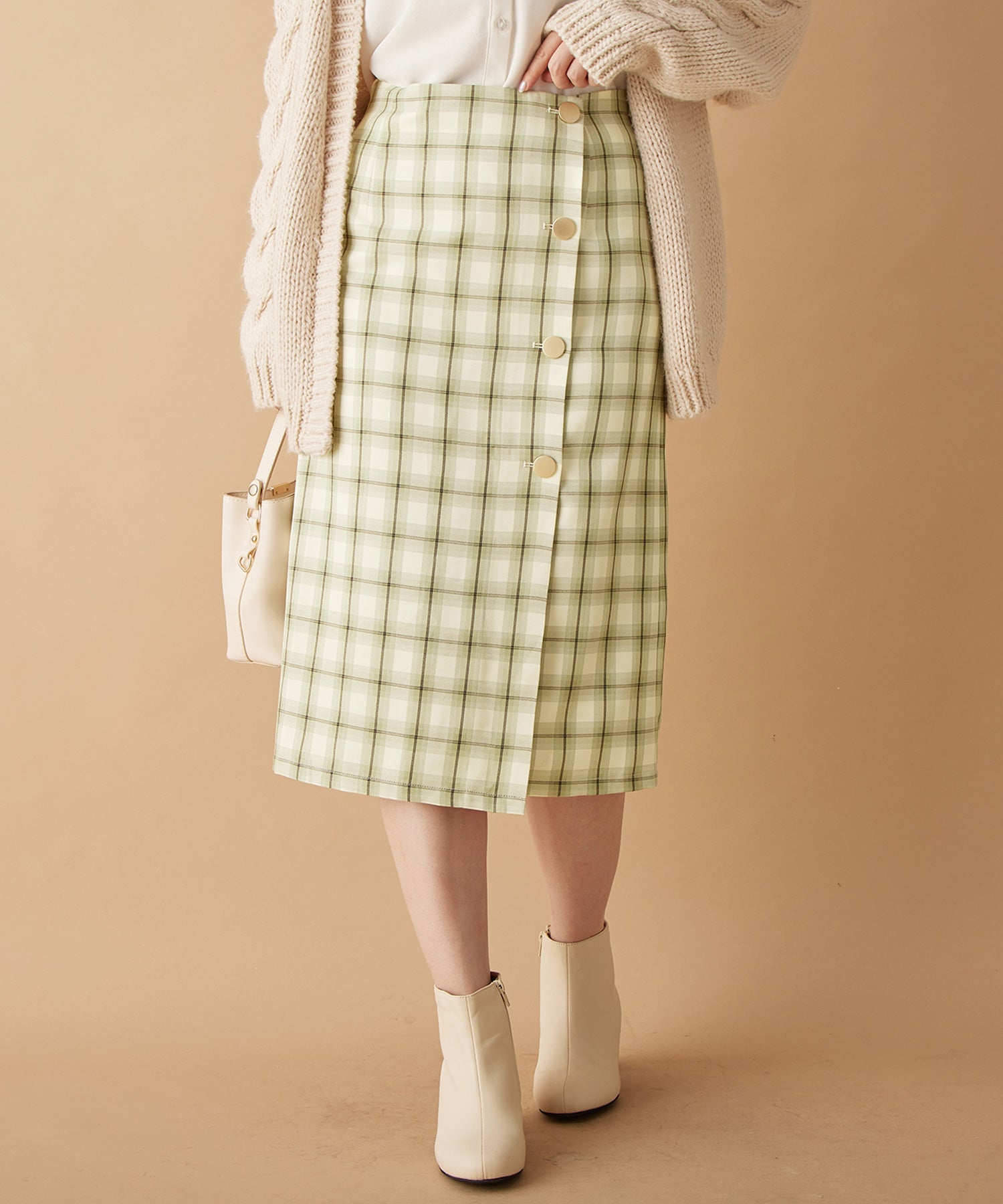 アロッタ Alotta ラップデザインチェック柄タイトスカート （グリーン系） グリーン系