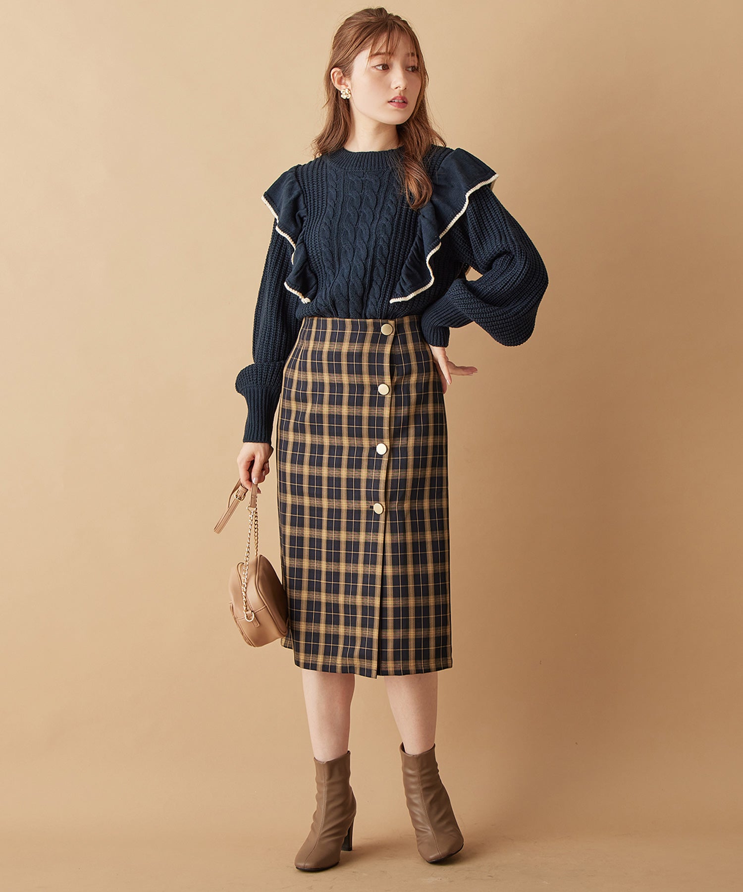 アロッタ Alotta ラップデザインチェック柄タイトスカート （グリーン系） グリーン系