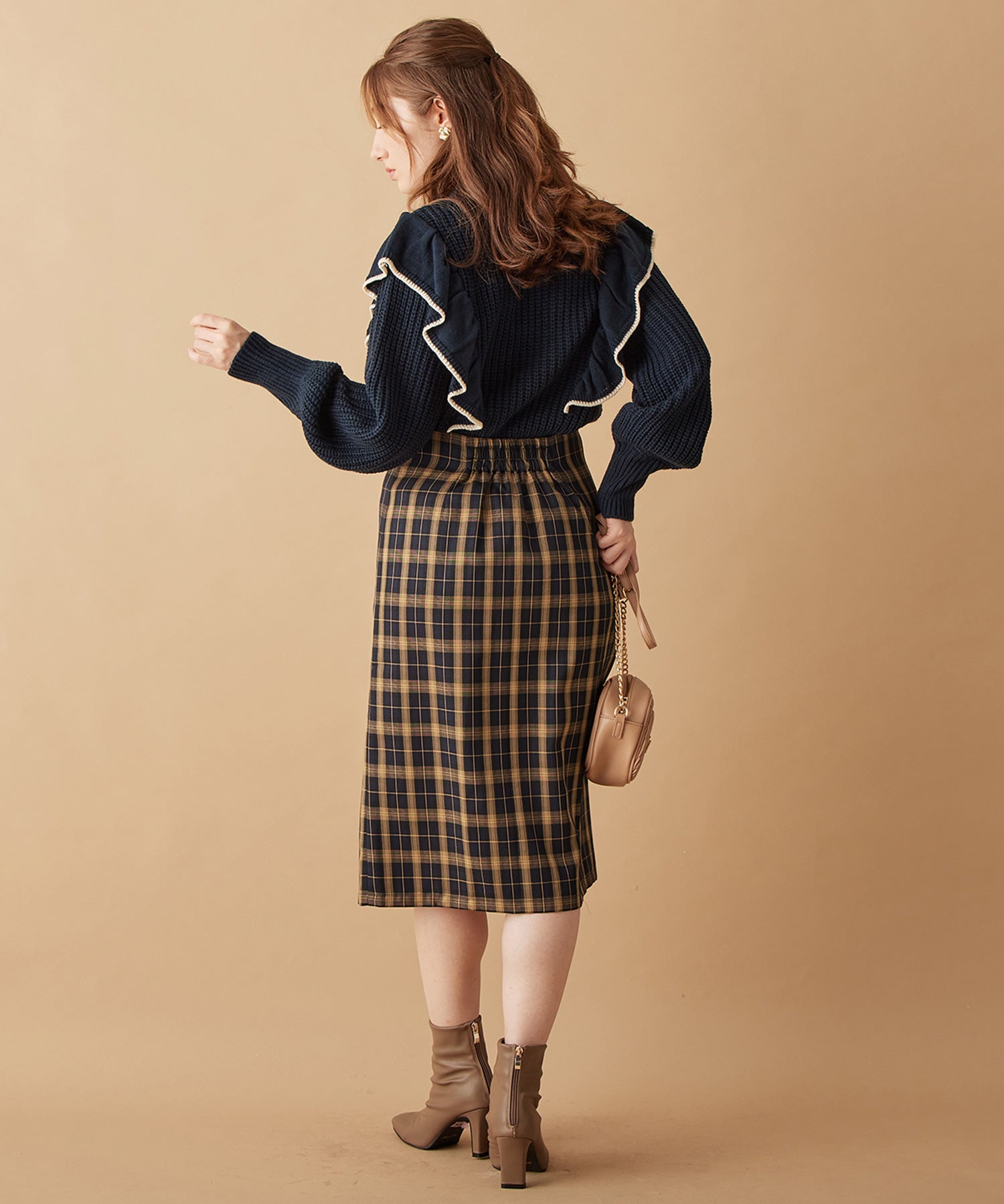 アロッタ Alotta ラップデザインチェック柄タイトスカート （グリーン系） グリーン系