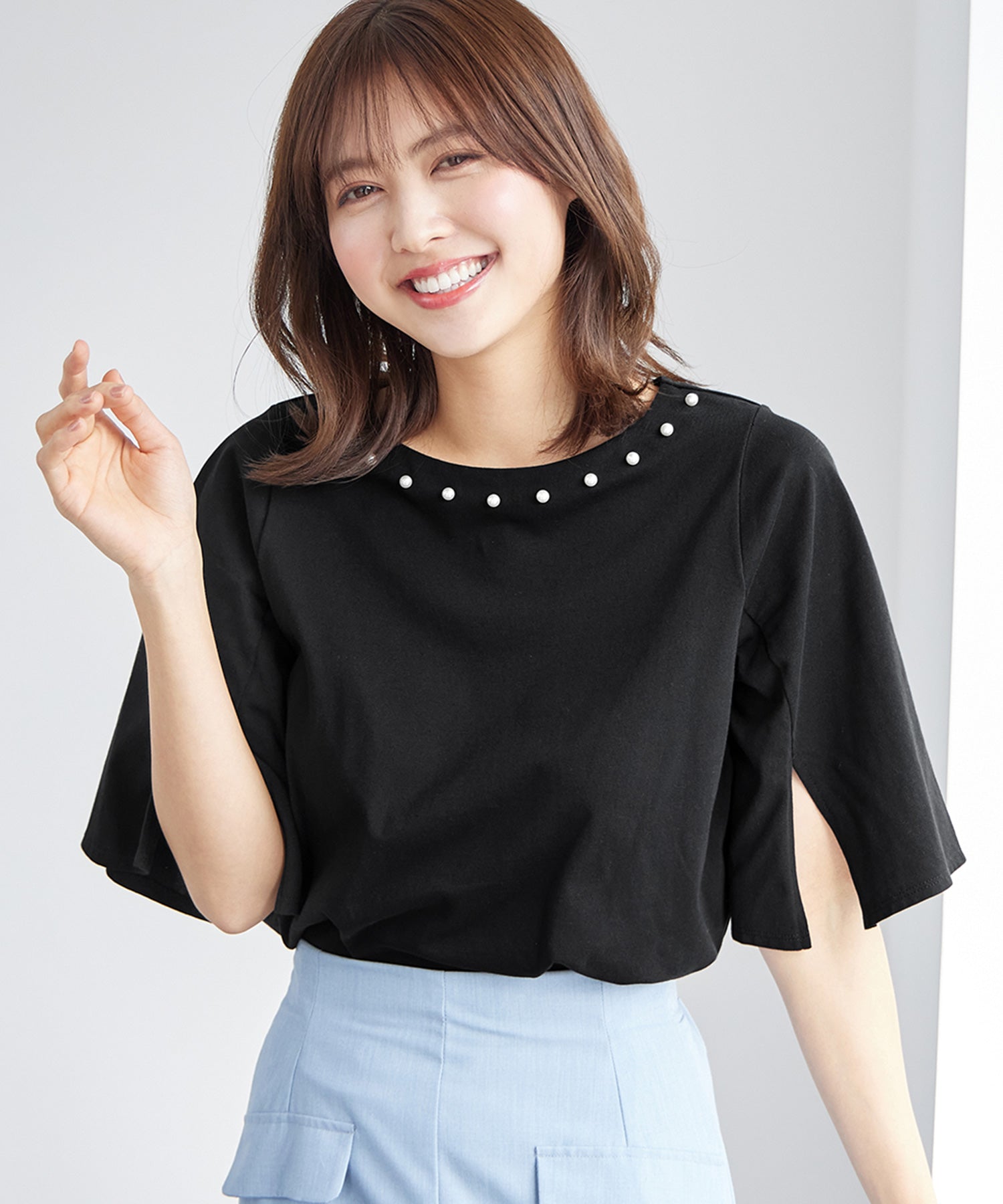 さらひやりコットンパール調デザインＴシャツ