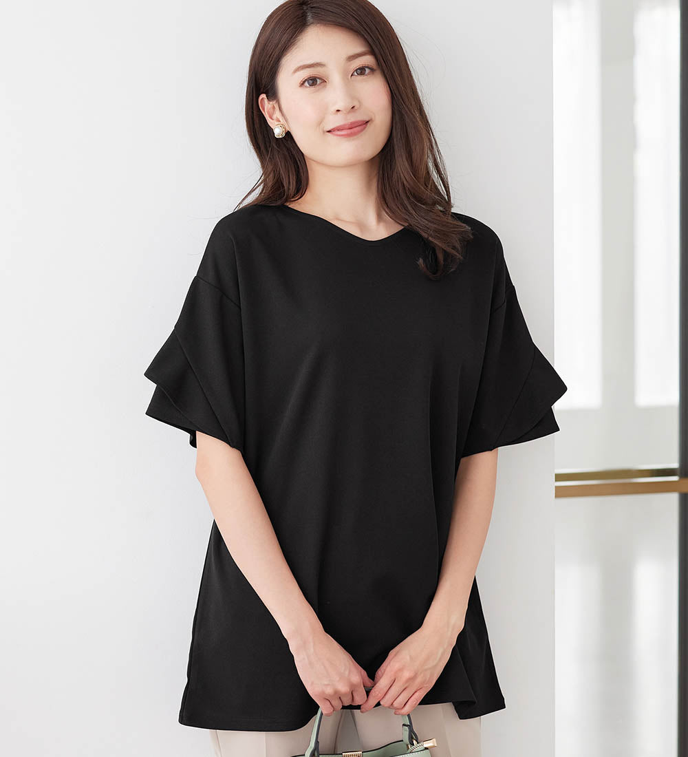 アロッタ Alotta フリル袖Tシャツチュニック （ブラック） ブラック