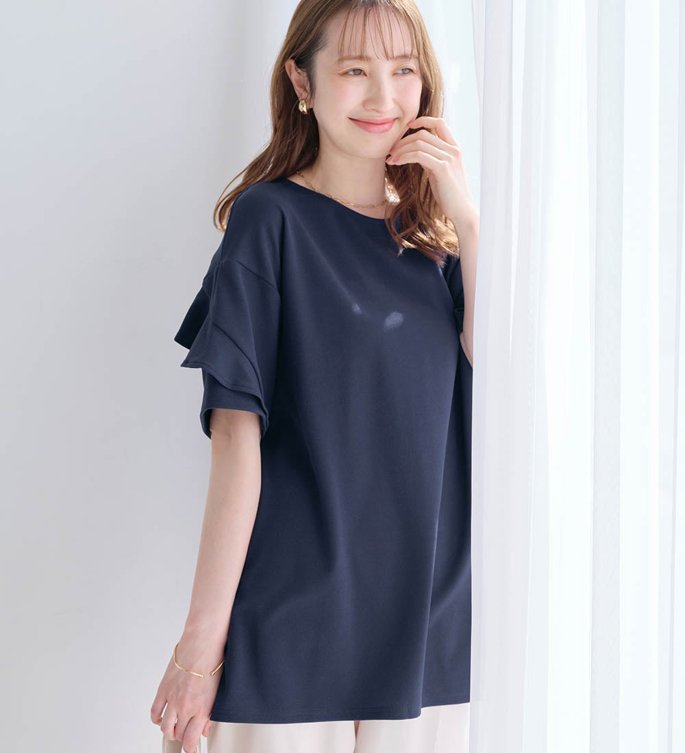 アロッタ Alotta フリル袖Tシャツチュニック （ネイビー） ネイビー