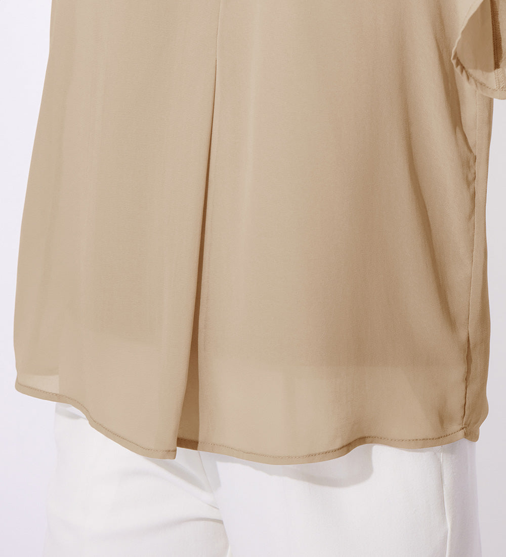 【接触冷感】インナー付スキッパーブラウス グレージュ