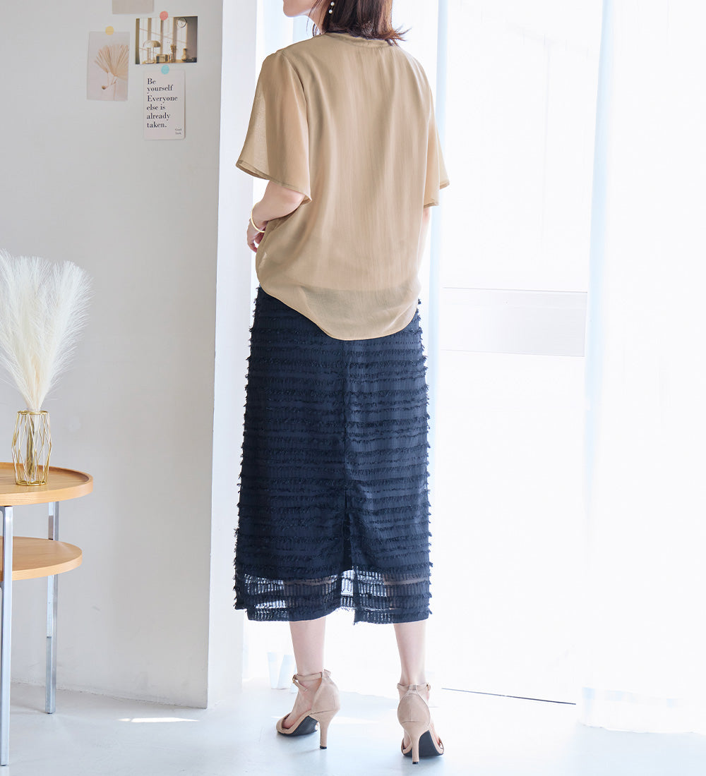 【接触冷感】インナー付スキッパーブラウス グレージュ