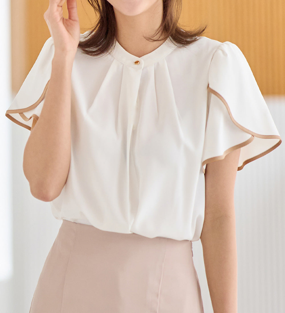 アロッタ Alotta チューリップ袖パイピングブラウス （オフ／ベージュ） オフ／ベージュ