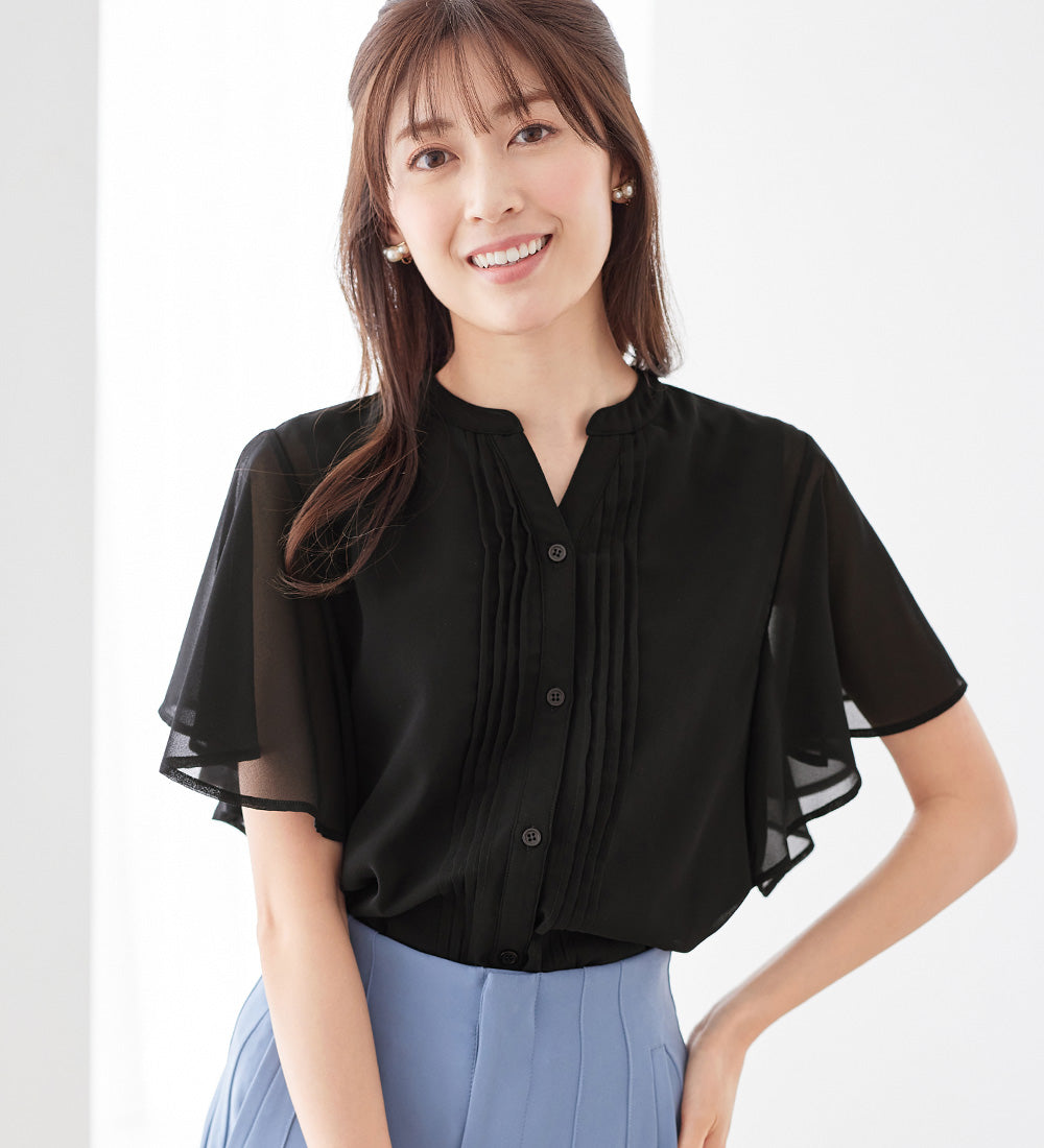 アロッタ Alotta インナー付ピンタックデザインブラウス （ブラック） ブラック