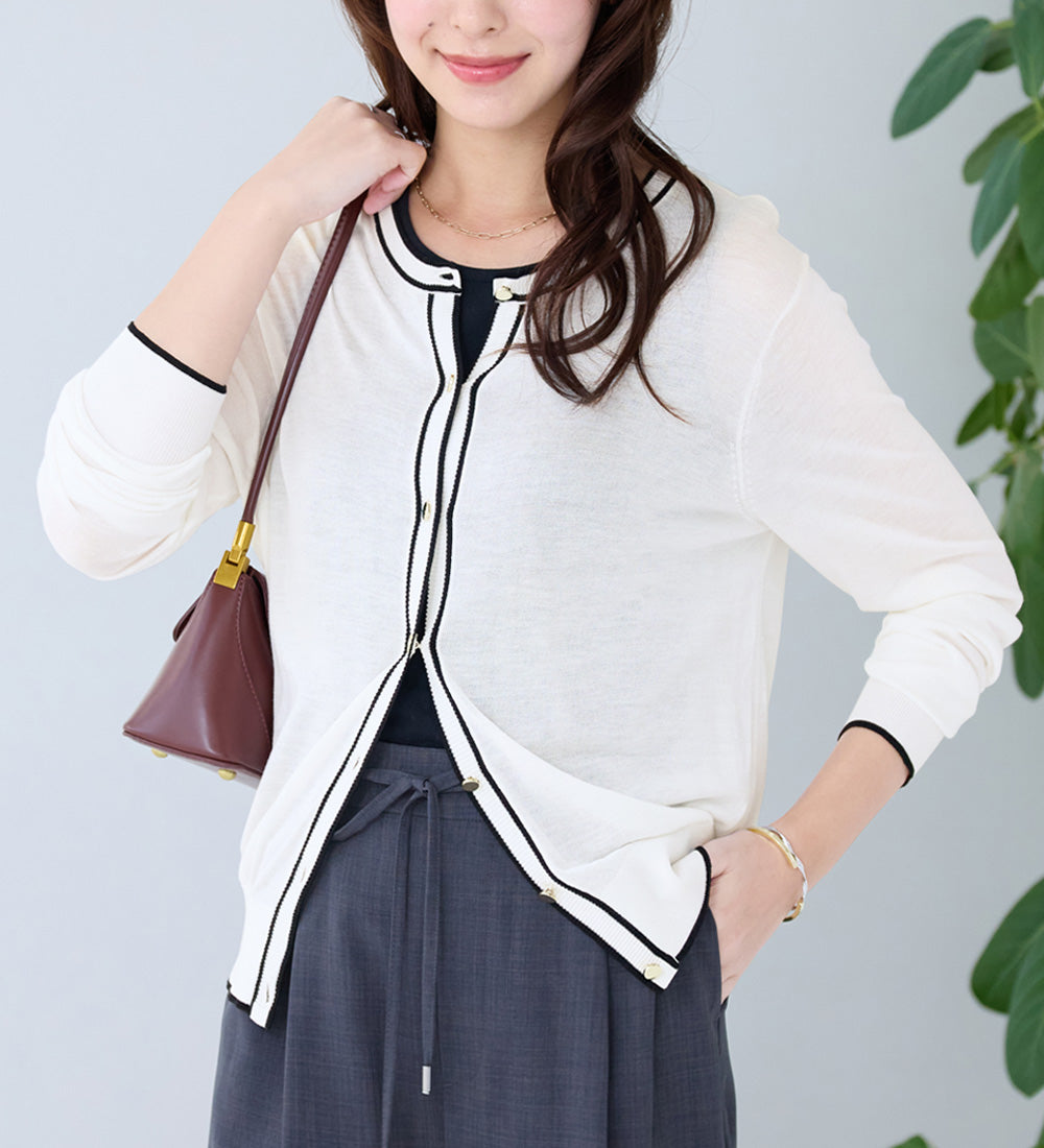 アロッタ Alotta 配色サマーニットカーディガン （オフホワイト系） オフホワイト系