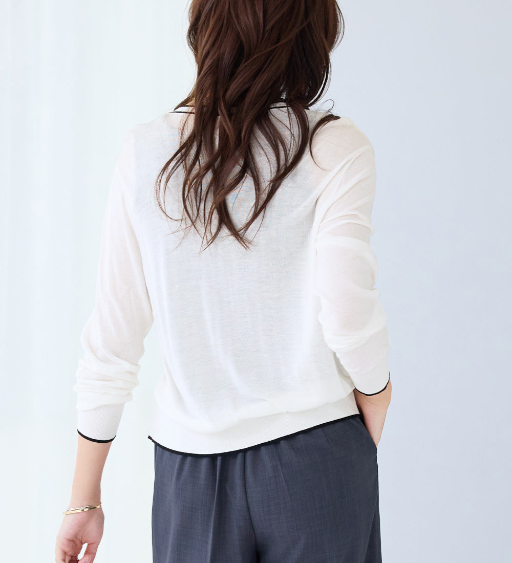 アロッタ Alotta 配色サマーニットカーディガン （オフホワイト系） オフホワイト系