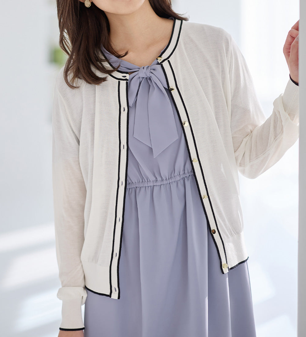 アロッタ Alotta 配色サマーニットカーディガン （オフホワイト系） オフホワイト系