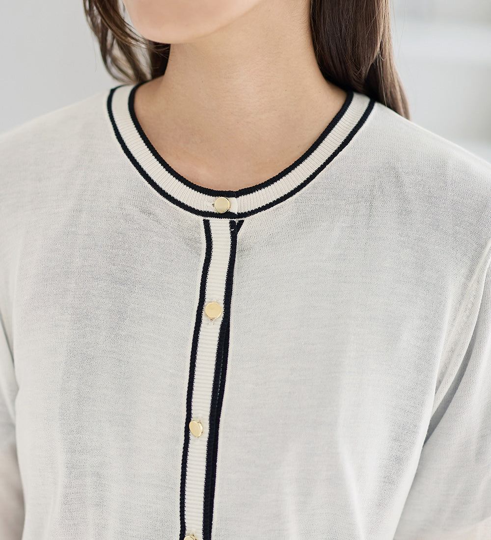 アロッタ Alotta 配色サマーニットカーディガン （オフホワイト系） オフホワイト系