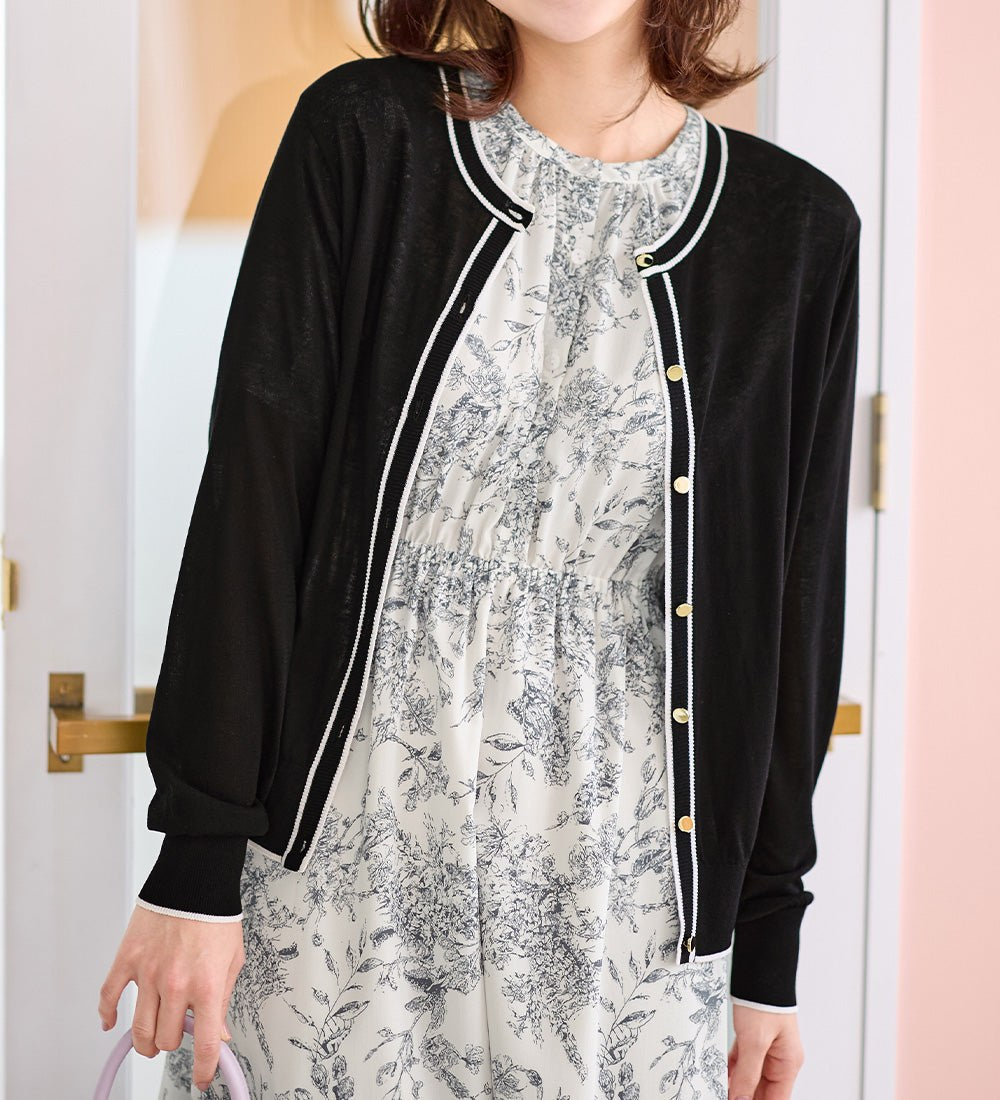 アロッタ Alotta 配色サマーニットカーディガン （ブラック系） ブラック系