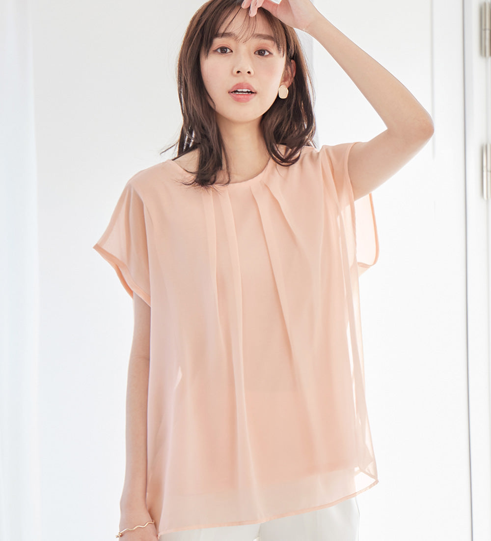 【接触冷感】機能付インナーシフォンブラウス ベビーピンク