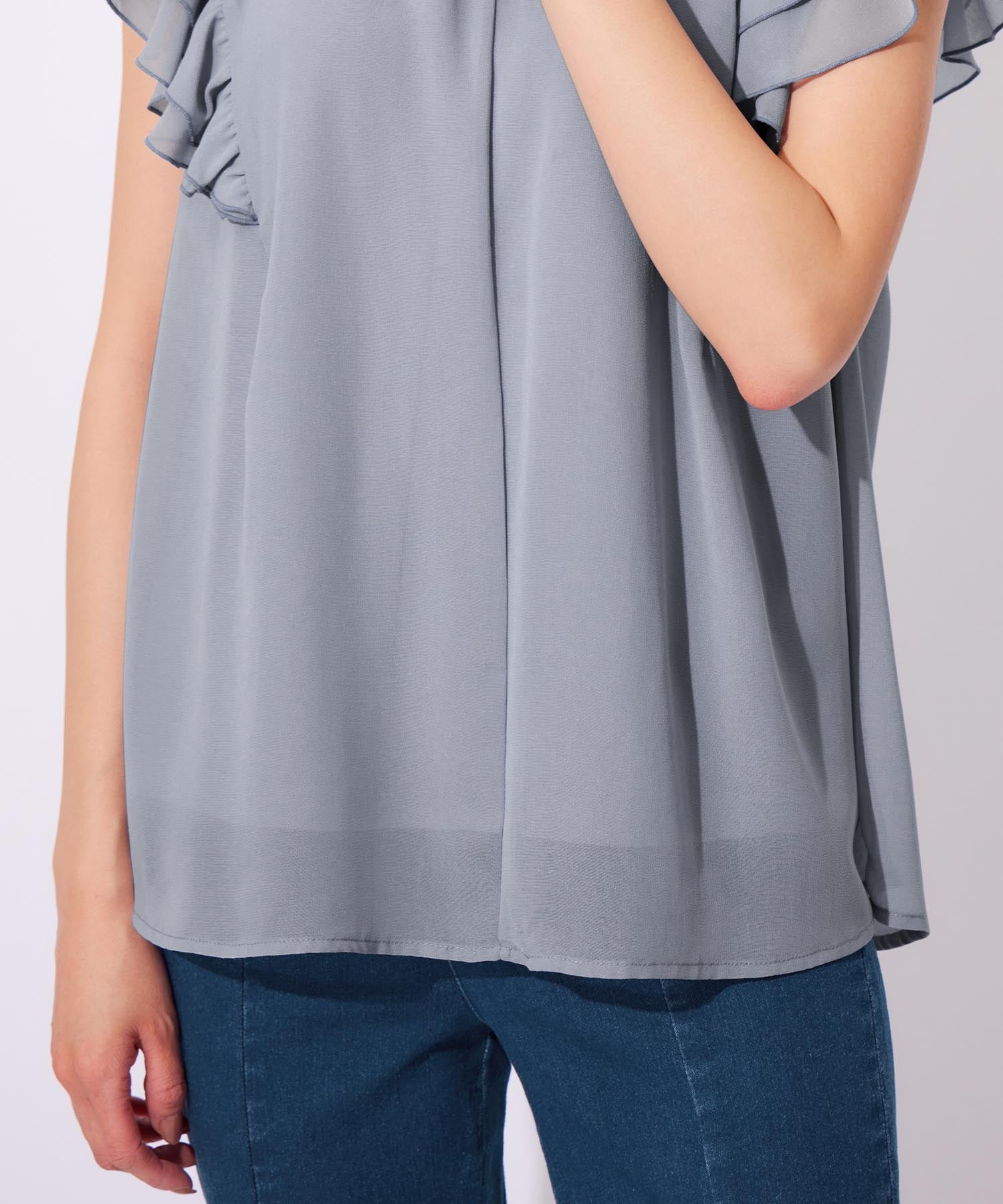 【接触冷感】インナー付フリル使いブラウス