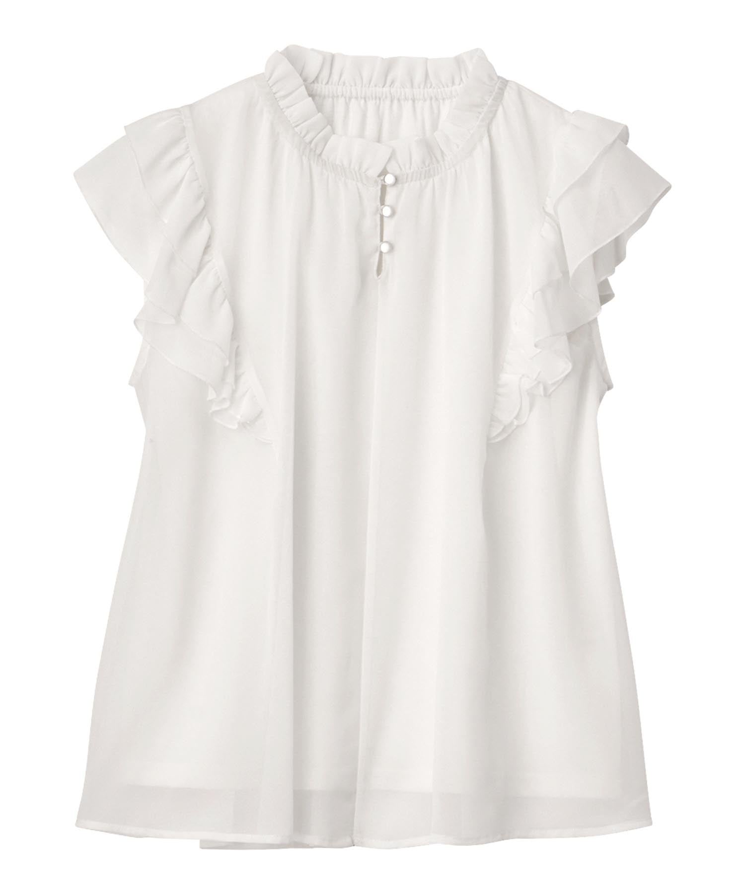 【接触冷感】インナー付フリル使いブラウス